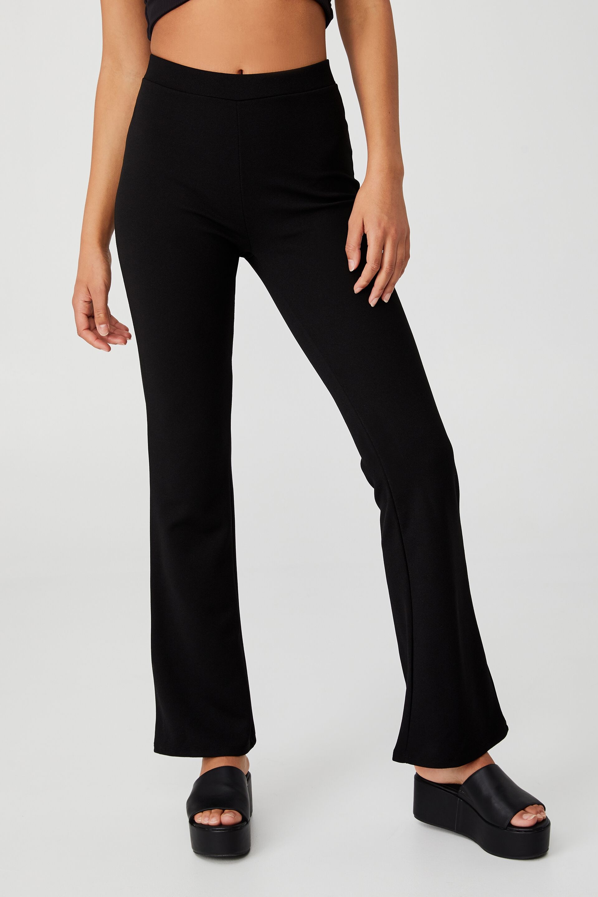 Stretchy Solid Wide Flare Ruffle Pants | Women's Cotton Jersey Clothing |  CARAUCCI